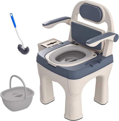 Bedcommode Stoel - Toiletstoel - Mobiliteitshulp - Dubbele functie ontwerp - 300 kg draagkracht - Blauw