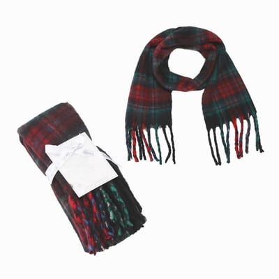 Emilie scarves - sjaal - wintersjaal - dames - kerst cadeau editie - schots geruit - zwart - met kerst ornament cadeau