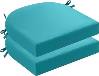 idee-home Garden Chair Cushions, Set of 2, Thick 43 x 43 x 7.5 cm, Patio Chair Cushions for Garden Furniture Waterproof with Ties Outdoor Seat Cushion, Patio Chair Cushions, Dining Chair, Blue