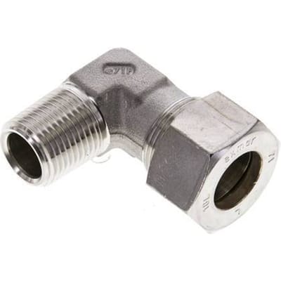 1/2'' NPT Buitendraad x 18L RVS L-Knelfitting 90 graden 315 Bar DIN 2353 - FL2E-MO-ST-012N-18-L