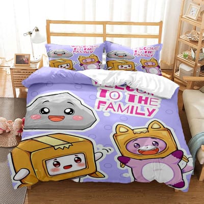 Lankybox Foxy Boxy Schattig Cartoon 3D-geprint beddengoed Queen beddengoedset Aangepaste King size beddengoedset Zacht en comfortabel AU Queen(210x210cm)