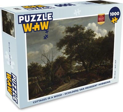 Puzzel Cottages in a wood - schilderij van Meindert Hobbema - Legpuzzel - Puzzel 1000 stukjes volwassenen