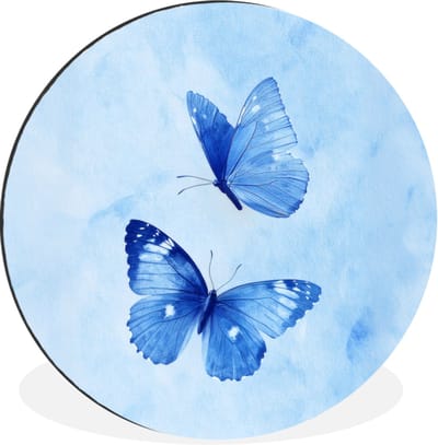 WallCircle - Wandcirkel - Muurcirkel - Vlinders - Sierlijk - Blauw - Aluminium - Dibond - 30x30 cm - Binnen en Buiten