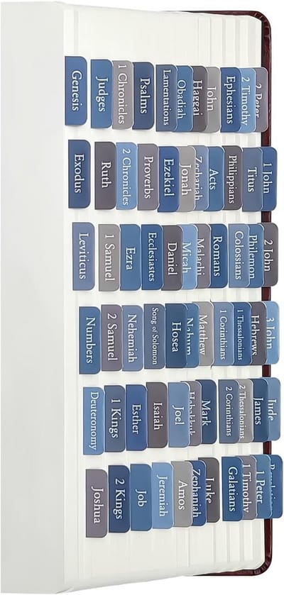 Bijbel Tabs - Boek Labels - Bijbelstudie Organiseren - Waterproof en Scheurvast - 96 Stuks - Aarde Blauw