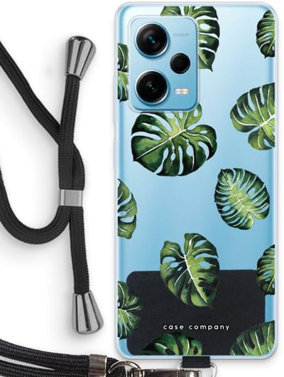 Case Company® - Hoesje met koord geschikt voor Xiaomi Redmi Note 12 Pro Plus hoesje met Koord - Tropische bladeren - Telefoonhoesje met Zwart Koord - Bescherming aan alle Kanten en Over de Schermrand