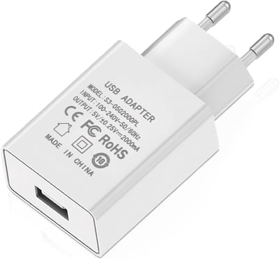 USB-Voeding 5V 2A 10W met Eurostekker, Oplader, Stekkeradapter en Oplaadstekker voor Mobiele Telefoons, Monitoren, Koptelefoons, Tafellampen, E-Readers en Tablets voor Kinderen - (1 Stuk) (Wit-1)