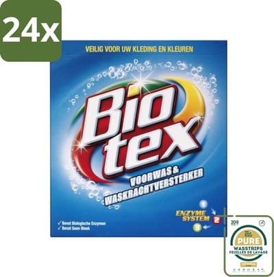 Biotex - Voorwas & Waskrachtversterker - Waspoeder - Witte en Gekleurde Was - 50 Wasbeurten - Voordeelverpakking - 24 stuks - Biologisch wasmiddel - Wasversterker