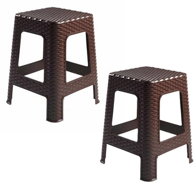Plasticforte Zit krukjes - 2x - bruin - rotan kunststof - 37 x 37 x 46 cm - extra zitplaatsen