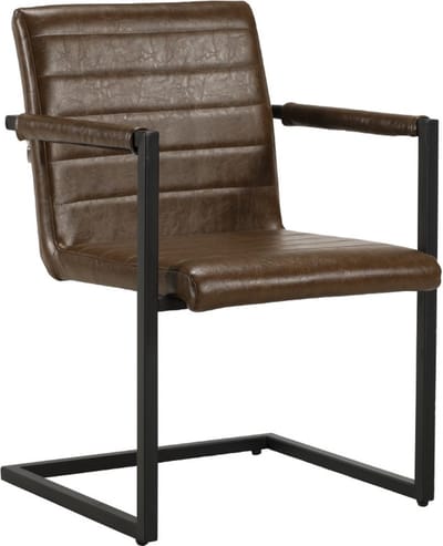 Soof&Tess - Cossato Eetkamerstoel - Set van 4 - Bruin - Kunstleer - Industrieel - Met armleuning - Easy Clean Stoffen - Hoge Kwaliteit