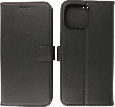 iPhone 14 Pro Hoesje - Echt Lederen Wallet Case Telefoonhoesje - Zwart