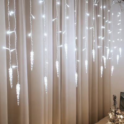 MUPOO LED IJspegels Slinger Wit - IP44 Waterdichte Laag Voltage Kerstverlichting Buiten met Timer en Geheugenfunctie - 8 Lichtstanden (Onder andere Golf Effect) - Connectable voor Raam, Gevel en Feest