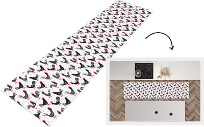 Keukenloper - Loper keuken - Patroon - Kip - Vogel - 200x50 cm - Keukenloper vinyl