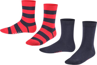 FALKE Happy Stripe 2-Pack gedessineerd katoen multipack sokken kinderen blauw - maat 39-42