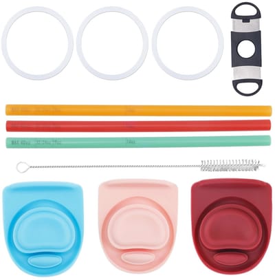 Dailygoods- Waterflesaccessoires 11 Stuks - Herbruikbare Rietjes - Vervangende Pluggen - Sluitringen - Reinigingsborstel - Veelkleurig