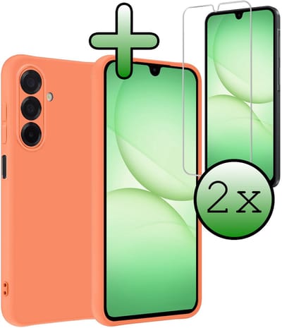 Hoesje Met 2x Screenprotector - Geschikt voor Samsung Galaxy A17 - Sterk & Shockproof - Back Cover - Siliconen Case - Telefoon Hoes - Perzik