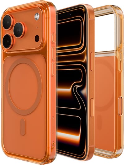 Reovo - Hoesje Geschikt voor iPhone 17 Pro - Geschikt voor MagSafe - Transparant - Oranje - anti-val technologie