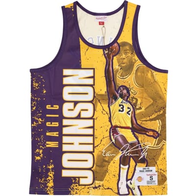 Basketbaltype tanktop voor heren Nba Burst Mesh tank nr. 32 Magic Johnson Loslak Originele teamkleuren