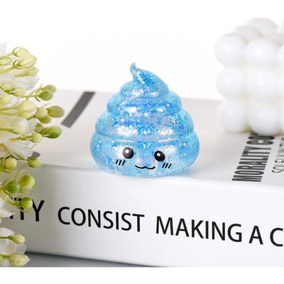 Glitter Poep Stressbal - Grappig Squishy Rekbaar Speelgoed voor 1 April Grappen, Jokes & Angstverlichting Sensorisch Spel 6.5x5.5cm blauw