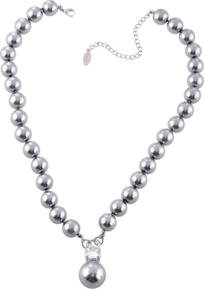 Behave - Handgeknoopte Parelketting - Zilver - 46 cm - Hanger met Cubic Zirconia Steen