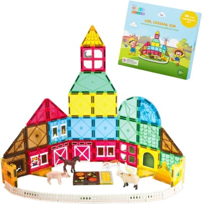 Gladi Tiles 50-Delige Magnetische Boerderij - Magnetic Tiles - Magnetische Tegels - Magnetische Blokken - Speelgoed 7 Jaar - Magnetische Bouwstenen - Speelgoed Meisjes - Educatief Speelgoed 3 Jaar