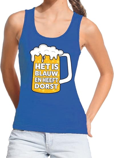 Het is blauw en heeft dorst tanktop / mouwloos shirt blauw dames - tekst shirt voor dames S