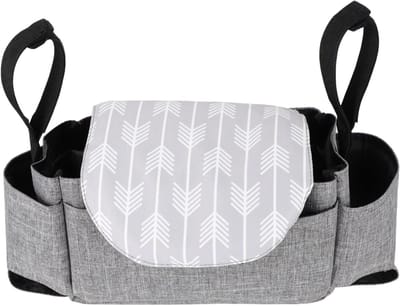Kinderwagen Organizer - Wandelwagen Tas - Onderweg Spullen - Met Bekerhouders - 35x8x8cm - Grijs