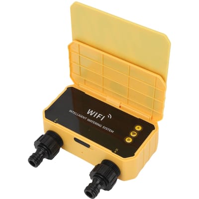 WiFi Zonne-Watergeef Timer 2 Uitgangen Automatische Irrigatie Timer voor Tuin Plaats Regenvoelend yellow