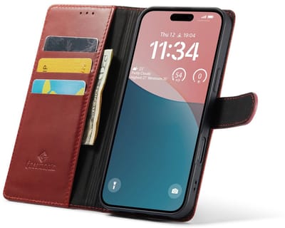 CaseMania Bookcase hoesje geschikt voor Apple iPhone 16 Plus - Effen Rood - Leer