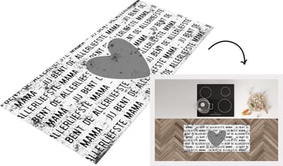 Keukenloper - Loper keuken - Spreuken - Quotes Jij Bent de Allerliefste Mama - Moederdag cadeautje - Vintage - zwart wit - 120x50 cm - Keukenloper vinyl