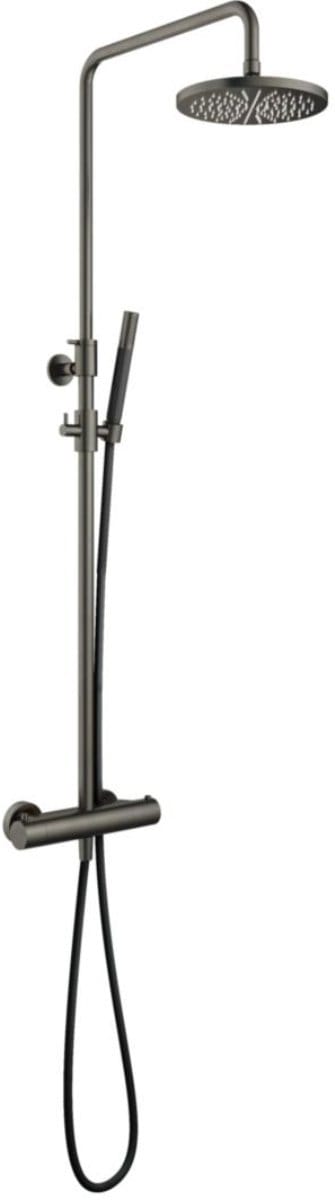 Hotbath Cobber SDS9 opbouw regendoucheset met staafhanddouche en 20cm ronde hoofddouche aan glijstang verouderd ijzer