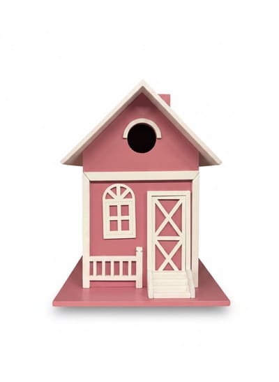 Vogelhuisje voor Kleine Tuinvogels zoals Koolmees en Pimpelmees - Houten Nestkast voor Buiten in de Tuin - Decoratief Ontwerp in Landelijke Cottage Stijl - Biedt Veilige Broedplaats - Animalking Vogelhuis - Roze