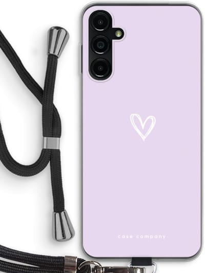Case Company® - Hoesje met koord geschikt voor Samsung Galaxy A14 hoesje met Koord - Klein hartje paars - Telefoonhoesje met Zwart Koord - Bescherming aan alle Kanten en Over de Schermrand