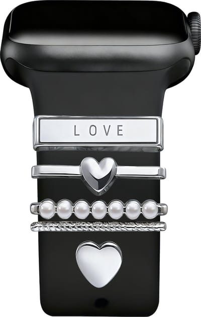 xoxo Wildhearts metalen armband bedeltjes - Geschikt voor siliconen bandjes - o.a. Apple Watch / Samsung bandjes 20mm / 22mm - Hartjes - modieus ontwerp met diamantjes - gemakkelijk te bevestigen - Zilver