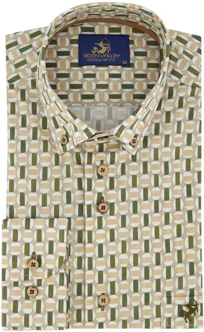 beige regular fit overhemd Eden Valley borstzak katoen geprint