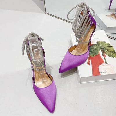 Catwalk Stijl Glitters Strass Dames Pumps Kristal Kruis Veters Stripper Hoge Hakken Zomerfeest Prom Schoenen Stiletto 41 paars