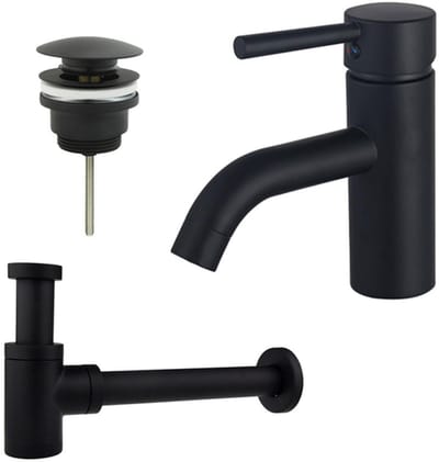 FugaFlow Eccelente Sobrado Badkamer Wastafelkraanset - lage wastafelkraan - klikwaste plug - verlaagde design sifon - Mat zwart