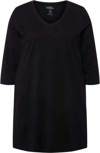 Ulla Popken - Dames - Longshirt siernaden A-lijn V-hals 3/4-mouw - Zwart - Maat 46+