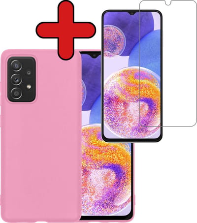 Hoesje - Met Screenprotector - Geschikt voor Samsung Galaxy A23 - Sterk & Shockproof - Telefoon Hoes - Back Cover - Siliconen Case - Telefoonhoes - Lichtroze
