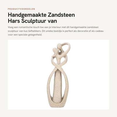 Dailygoods- Standbeeld Handgemaakt - Sculptuur - Beeldjes Decoratie - Beelden Voor Binnen - Beeldjes Liefde - Steengoed 21,5 x 7 x 4,5 cm - Beeldje