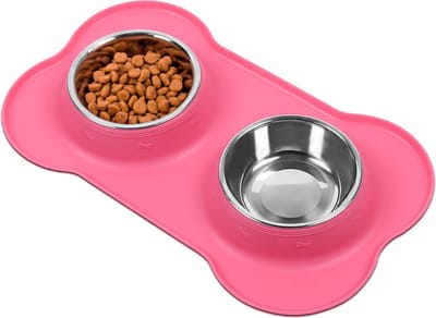 JAXY Voerbak Kat - Voerbak Hond - Voerbakken - Drinkbak - Voerbakjes Kat - Kattenvoerbakjes - RVS - Voedselveilig Siliconen - Roze - Maat S