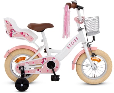 SJOEF Dolly Meisjesfiets 12 inch Wit - Unicorn - Kinderfiets met zijwieltjes 2, 3 & 4 jaar - Fiets 12 inch