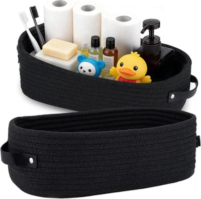Set van 2 Gevlochten Opbergmanden van Katoen met Handvat, 28x10x10cm, Ideaal voor Badkamer, Woonkamer en Slaapkamer, Duurzaam en Stijlvol