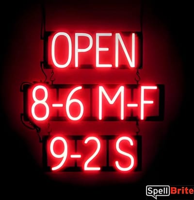 OPEN 8-6 M-F 9-2 S - Lichtreclame Neon LED bord verlicht | SpellBrite | 60 x 60 cm | 6 Dimstanden - 8 Lichtanimaties | Reclamebord neon verlichting