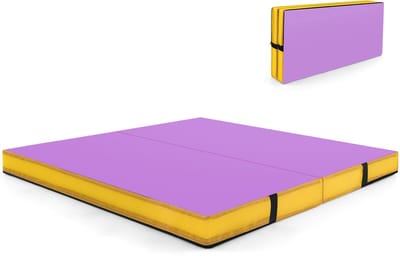 COSTWAY Turnmat, inklapbaar, 122 x 122 x 10 cm, zachte vloermat, gymnastiekmat, opvouwbaar en draagbaar, vierkante sportmat van PU-bekleding met handgrepen, yogamat, indoor, voor kinderen, volwassenen