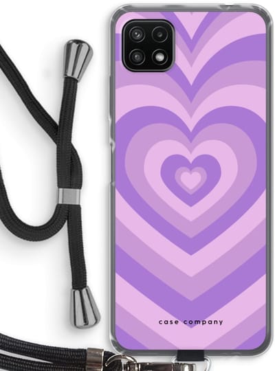 Case Company® - Hoesje met koord geschikt voor Samsung Galaxy A22 5G hoesje met Koord - Hart Paars - Telefoonhoesje met Zwart Koord - Bescherming aan alle Kanten en Over de Schermrand