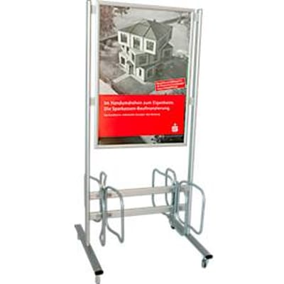 Fietsrek met informatiebord Economy – voor 4 fietsen - voor A1 formaat - inklapbaar frame - zilver