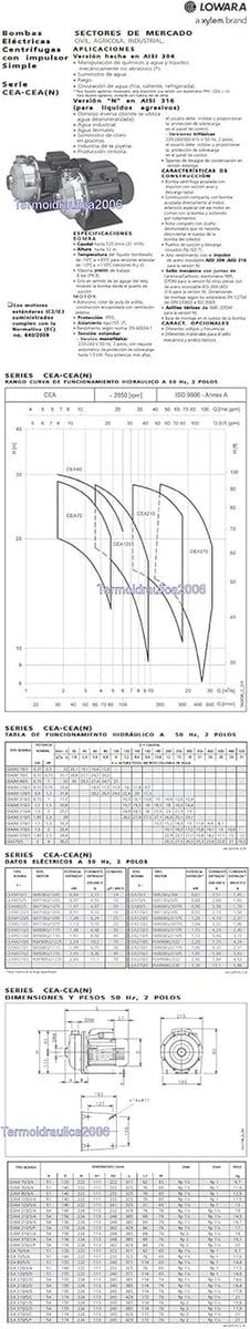Centrifugaalpompen CEA 70/5/A 0,55KW 0,75pk 3x230/400V 50Hz