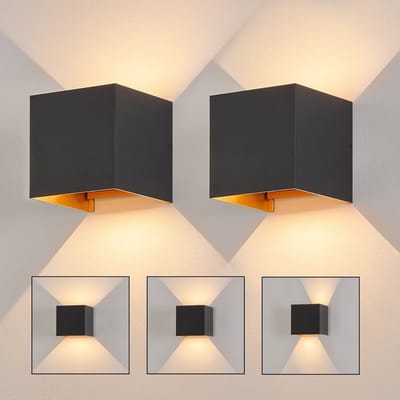 NETTLIFE Wandlamp 2 stuks - 3000K warm wit - 5W - zwart goud - LED buitenwandlampen - voor binnen en buiten - IP65 wandspot - Wandlampen - voor hal