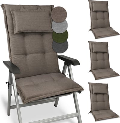 Beautissu HighLux HL – Set van 4 Tuinkussens Hoge Rug Kussen 120x50x7cm – Outdoor Zitkussen voor Tuinstoel Taupe