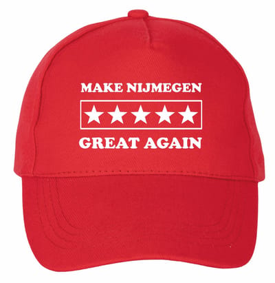 Mijncadeautje - 5 panel - Cap - Verstelbaar - Rode pet van 100% dik geborsteld katoen- unisex - opdruk wit - Make Nijmegen Great again